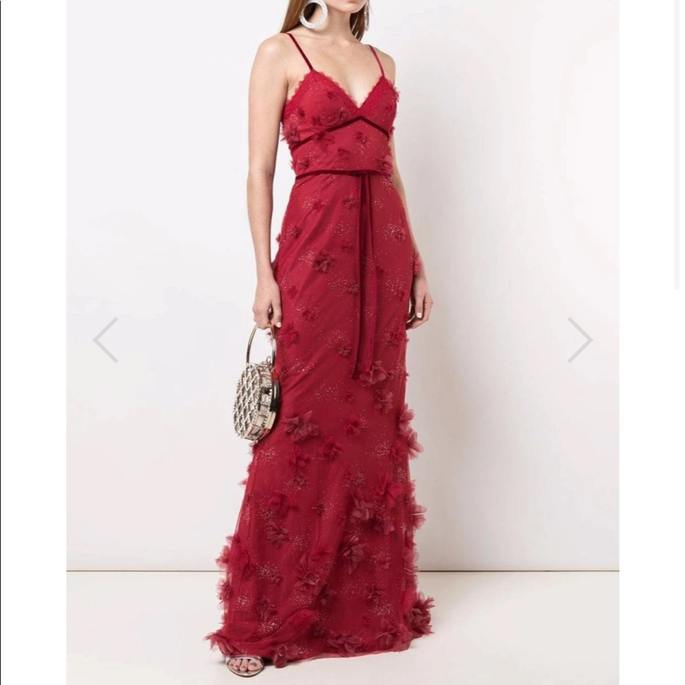 Marchesa Notte red Gown “3D Floral Fit-to-Flare”